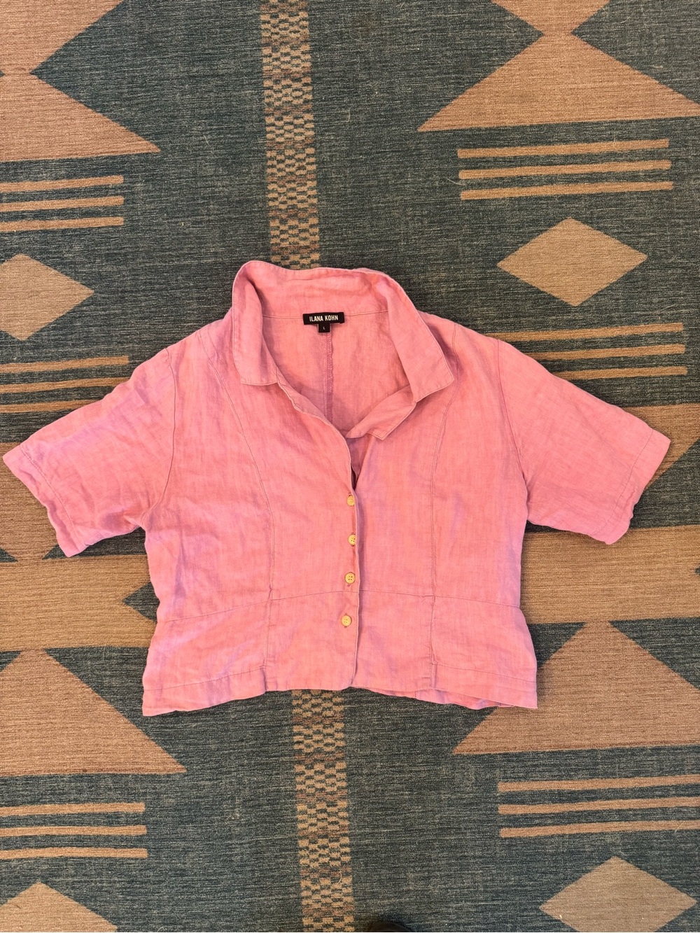 Ilana Kohn Pink Linen Button-Front Crop Shirt